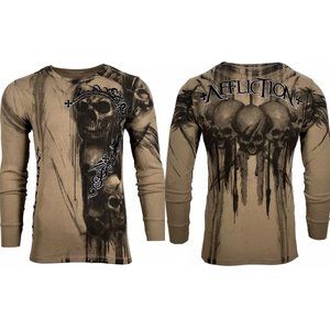 AFFLICTION Men's Long Sleeve Thermal Shirt WALKING DEAD Skull Biker MMA S-4XL